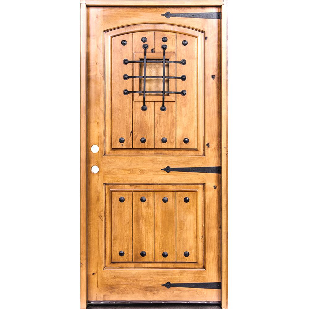 Krosswood Doors 36 In X 96 In Mediterranean Knotty Alder Arch Top Clear Stain Right Hand