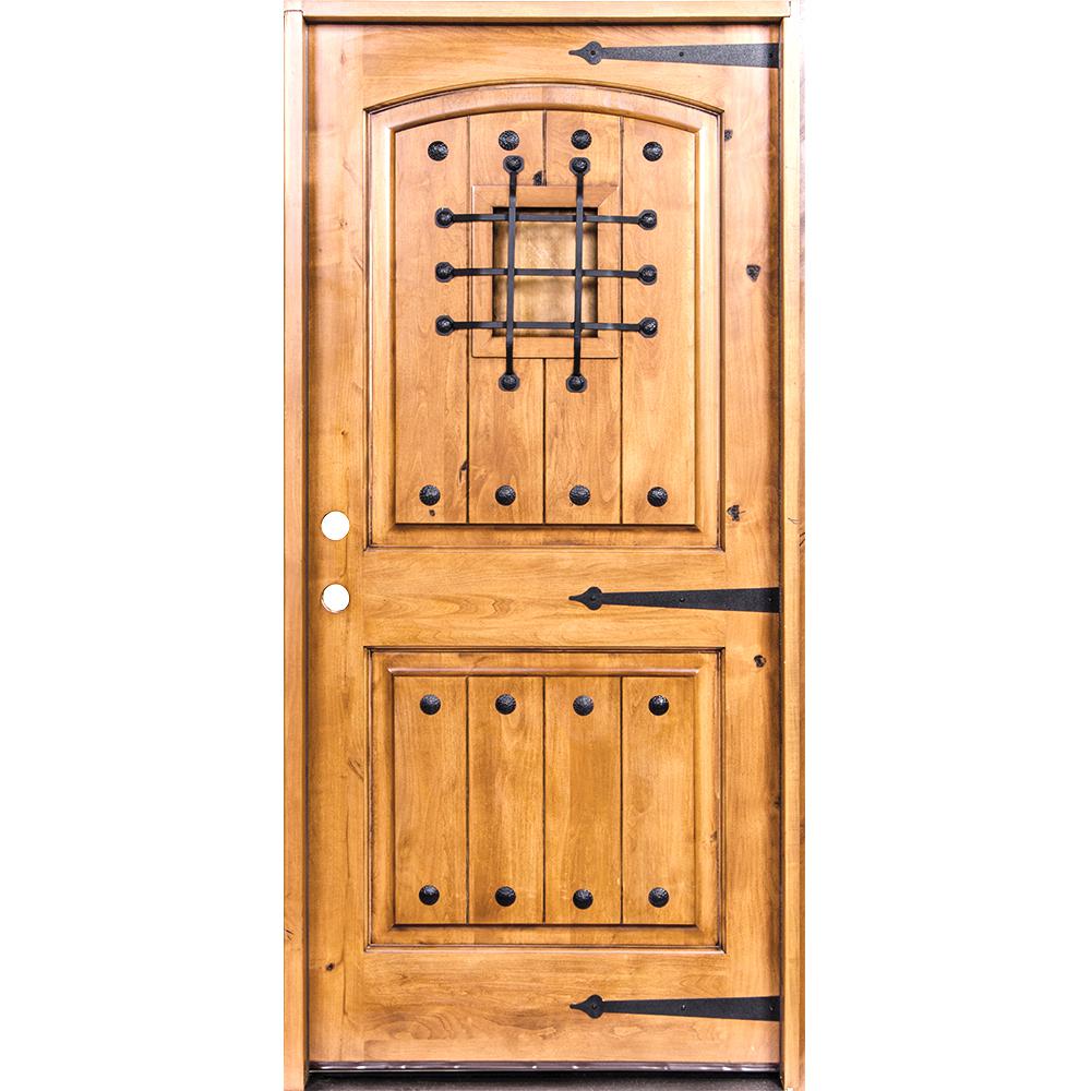 Krosswood Doors 48 in. x 96 in. Mediterranean Knotty Alder Arch Top Clear Stain RightHand