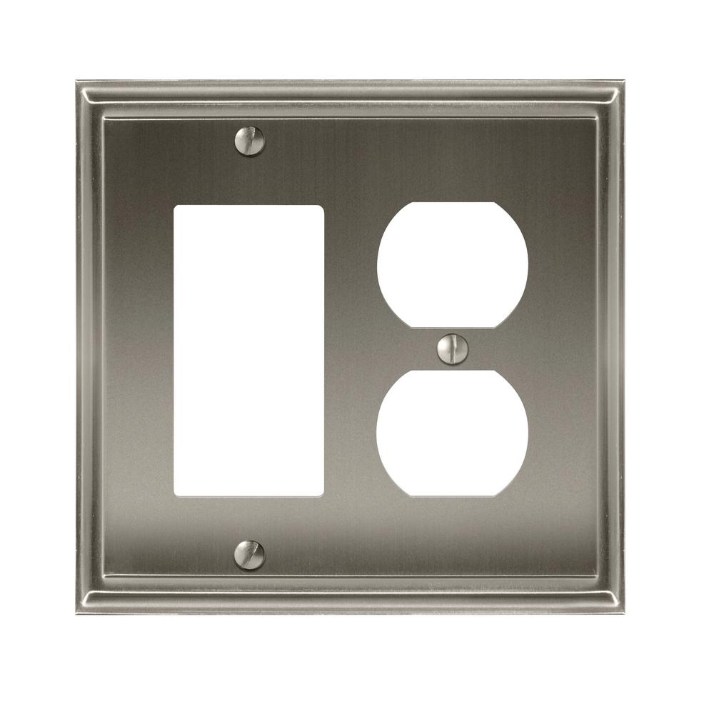 Amerock Mulholland 1 Rocker and 1Duplex Outlet Combination Wall Plate, Satin Nickel1906969