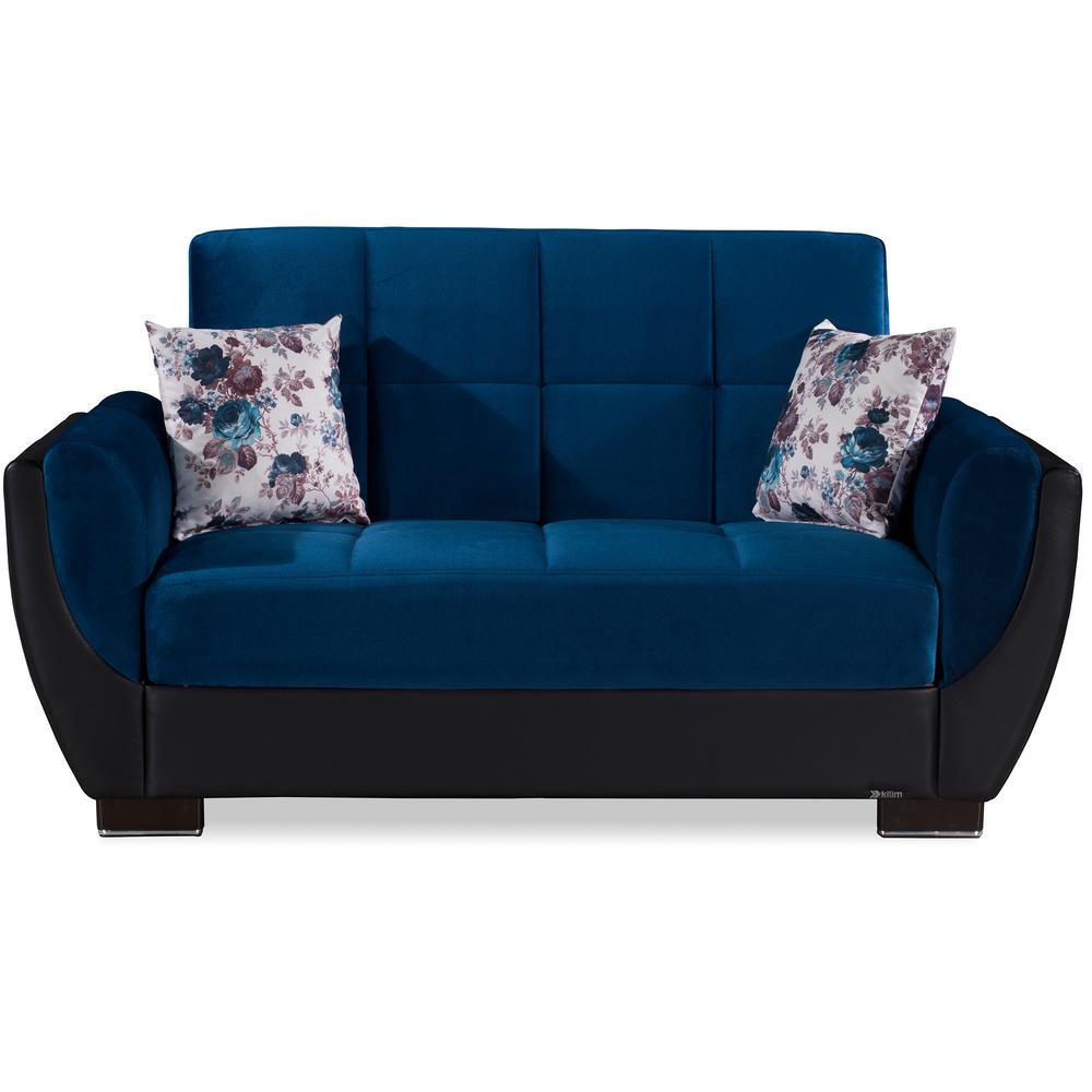 Ottomanson Armada Air Emerald Blue / Black Fabric Upholstery Convertible Love Seat with Storage