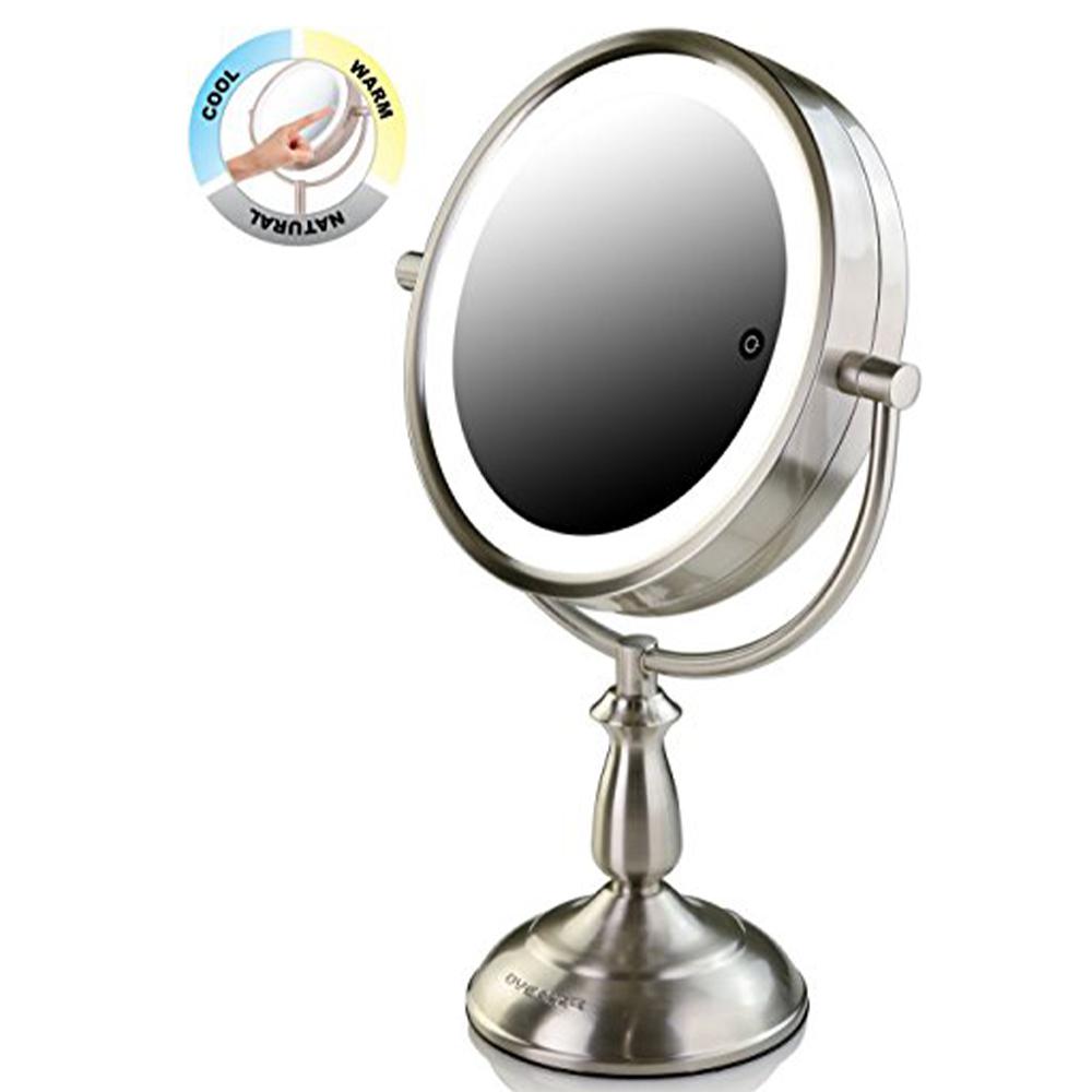 Ovente Nickel Brushed Dual Sided Led Lighted Makeup Mirror With