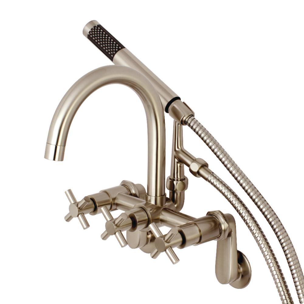 Kingston Brass Modern Adjustable 3Handle WallMount Claw Foot Tub Faucet with Handshower in