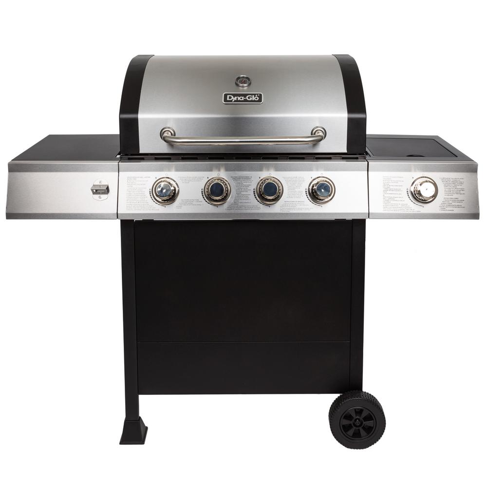 Dyna Glo 4 Burner Open Cart Lp Gas Grill In Black Dgf493pnp D The 4 Burner Open Cart Propane Gas Grill In Stainless Steel With Side