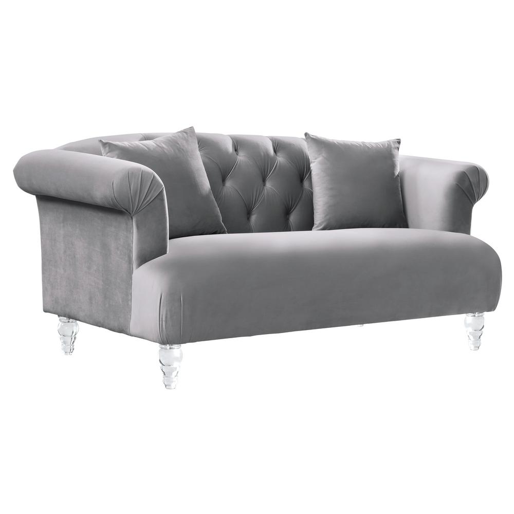 Armen Living Elegance Grey Velvet Contemporary Loveseat Armen Living Elegance Grey Velvet Contemporary Loveseat With Acrylic Legs