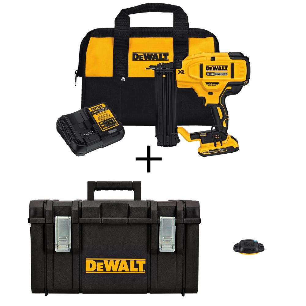 DEWALT 20-Volt MAX 18-Gauge Lithium-Ion Cordless Brad Nailer Kit w ...