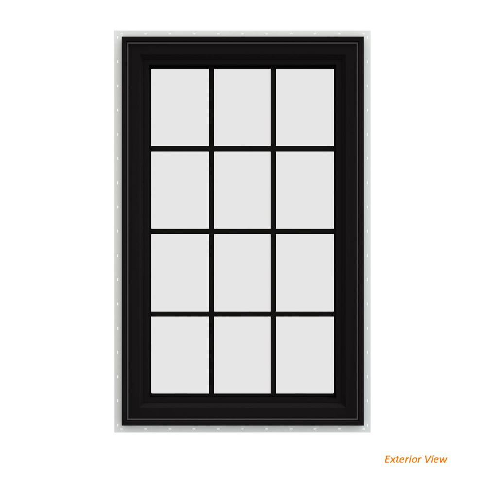 Jeld Wen 30 In X 48 V 4500 Series Black Finishield Vinyl Left V 4500 Series Black Finishield Vinyl Left Handed Cat Window With Colonial Grids Grilles