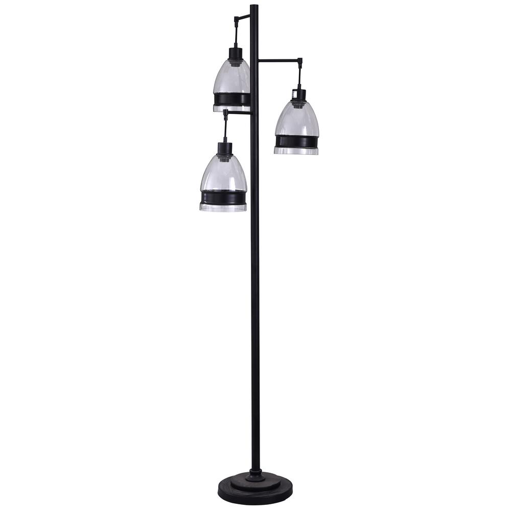 Stylecraft 72 In Black Floor Lamp With Clear Glass Shade