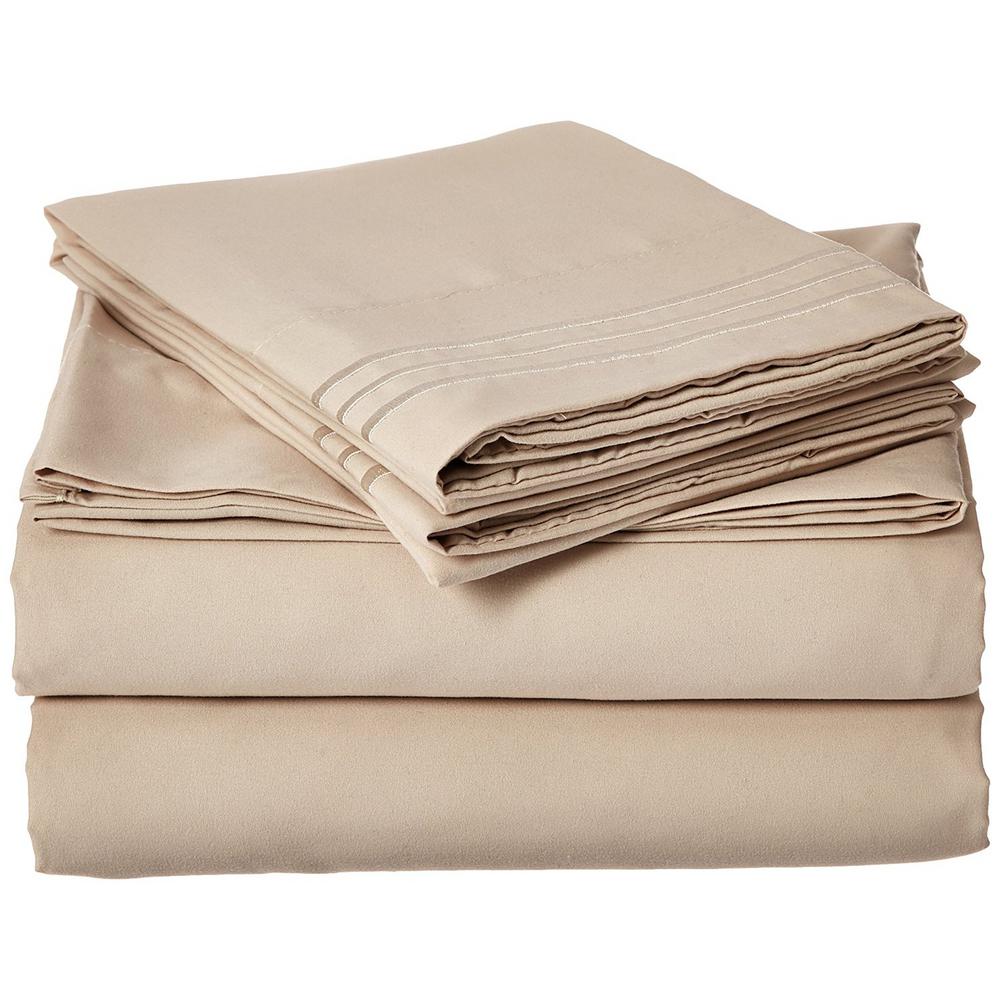 Elegant Comfort 4Piece Cream Solid Microfiber King Sheet SetV01K