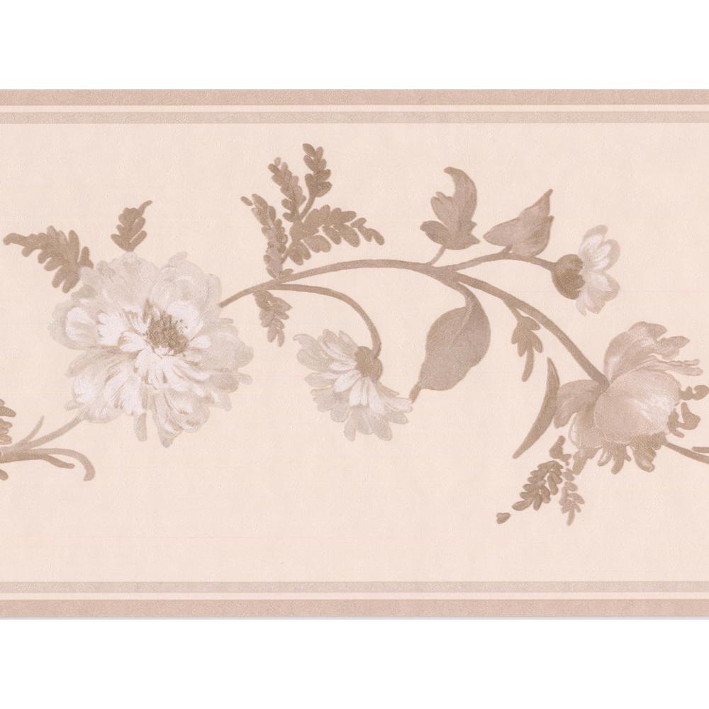 Retro Art White Flowers on Grey Vine Ivory Floral Prepasted Wallpaper