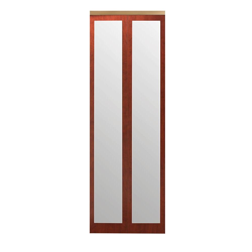 Impact Plus 36 in. x 80 in. MirMel Cherry Mirror Gold Trim Solid MDF