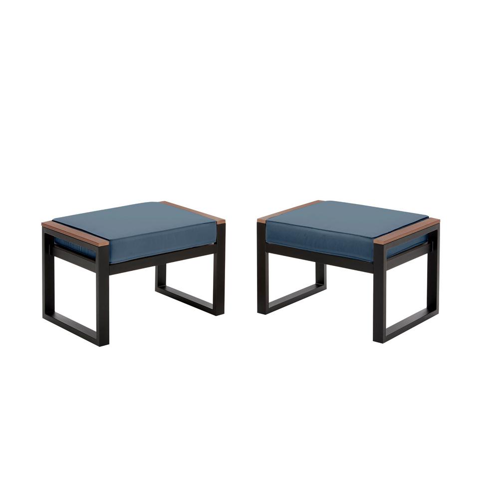 Hampton Bay West Park Black Aluminum Outdoor Patio Ottoman ...