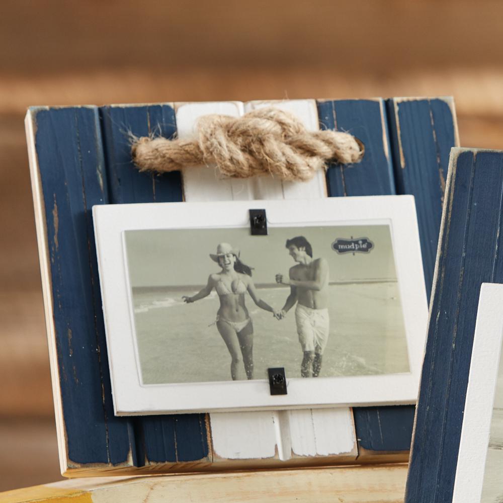 Blue Standard Photo Frame Wall Frames Decor The Home Depot Planked Wood And Rope Knot 3 In X 5 Blue White Horizontal