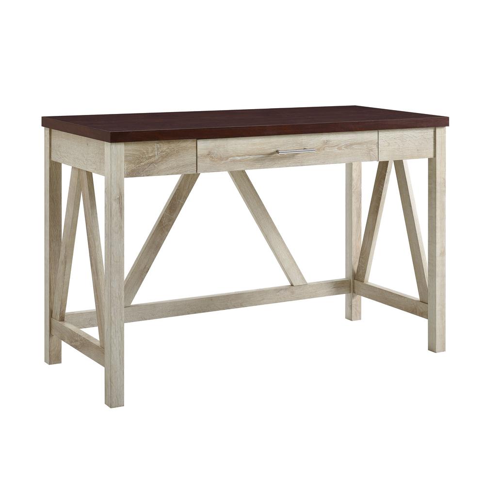 46 inch White Oak Base and Traditional Brown Top A-Frame Desk