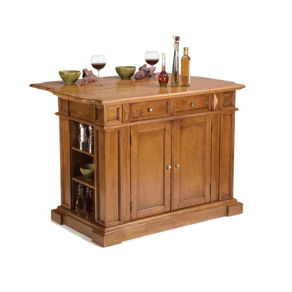 Homestyles Americana Distressed Cottage Oak Kitchen Island With Drop Leaf 5004 94 The Home Depot