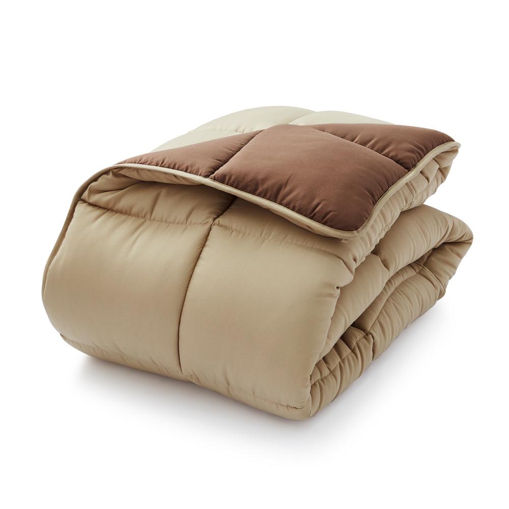 Lightweight Solid Comforter Set Brown//Tan Down Alternative Reversible Comforter