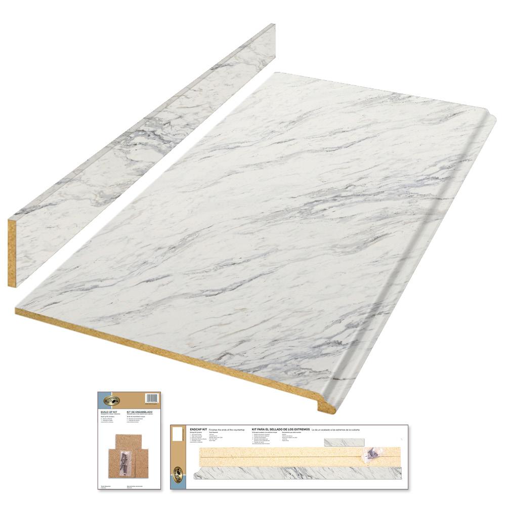 Hampton Bay 8 ft. White Laminate Countertop Kit with Full Wrap Ogee Edge in Calcutta Marble, Calcutta Marble/Textured Gloss