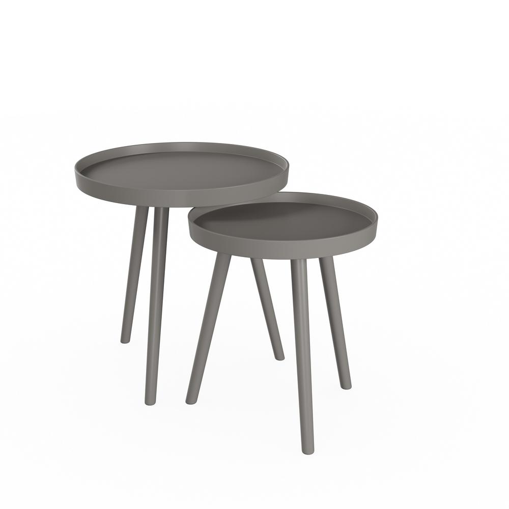 Lavish Home Wooden Nesting Round Tray Top Slate Gray Accent Tables Round Tray Top Slate Gray Accent Tables
