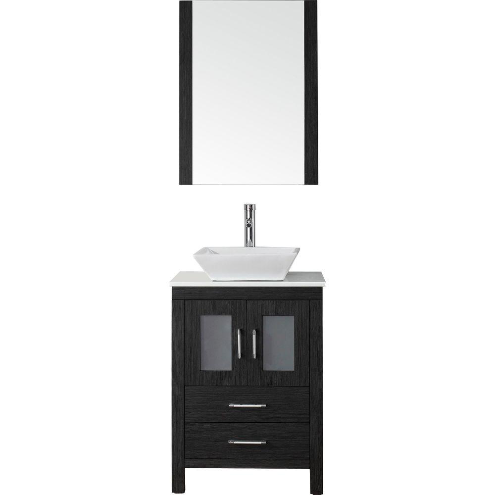 Virtu Usa Dior 25 In W Bath Vanity In Zebra Gray With Stone Vanity Top In White With Square Basin And Mirror And Faucet