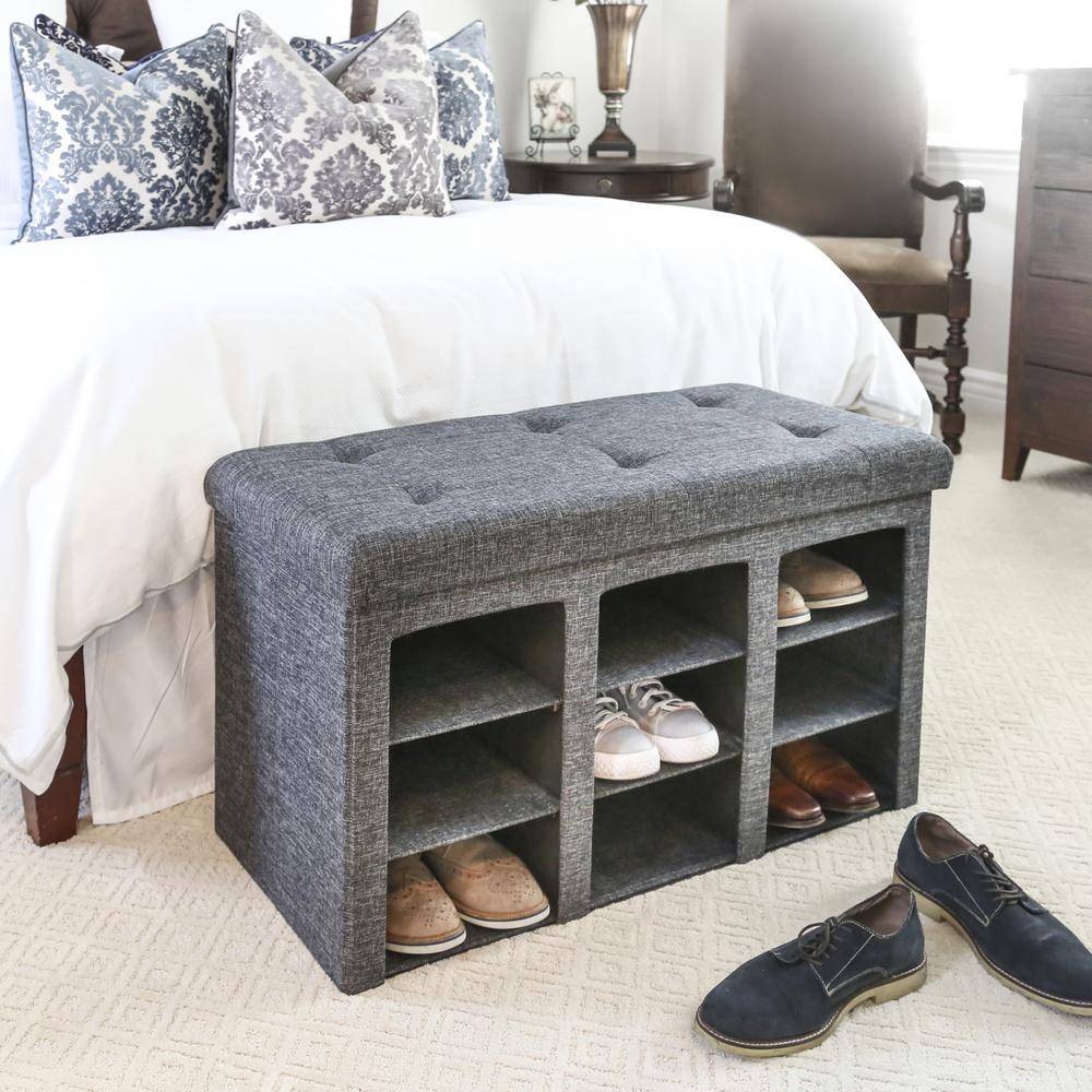 Seville Classics Gray 9 Bin Tufted Entryway Shoe Storage Bench