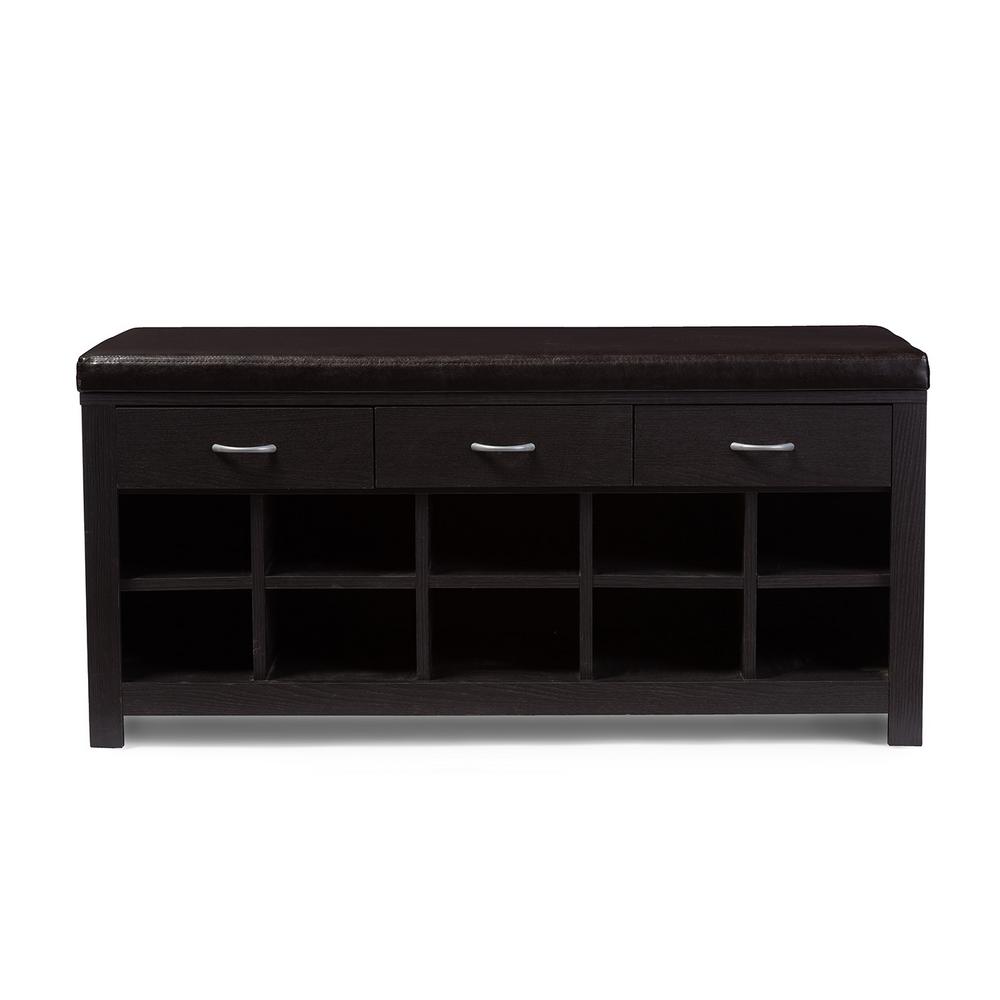 Baxton Studio 10Pair Shir Dark Brown Wood Storage Bench Shoe Organizer