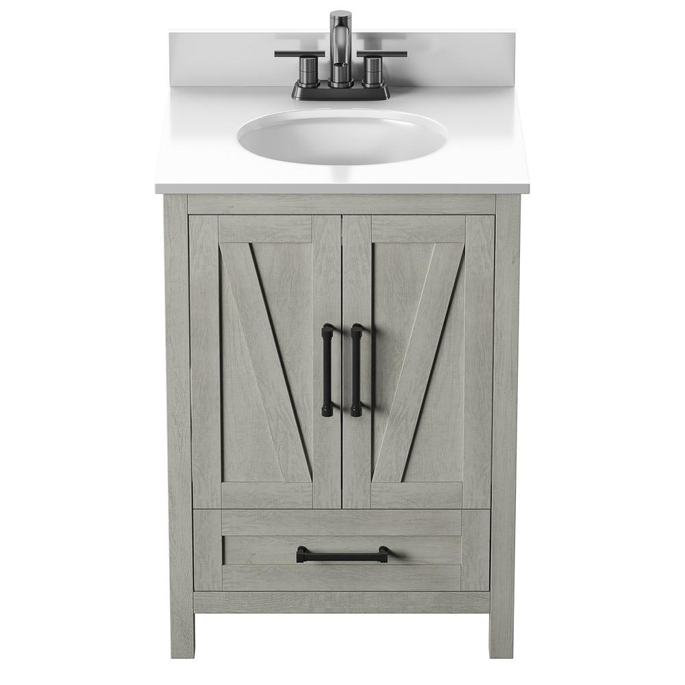 Twin Star Home Rustic 24 in. Bath Vanity in Fairfax Oak with White Stone Top and White Basin