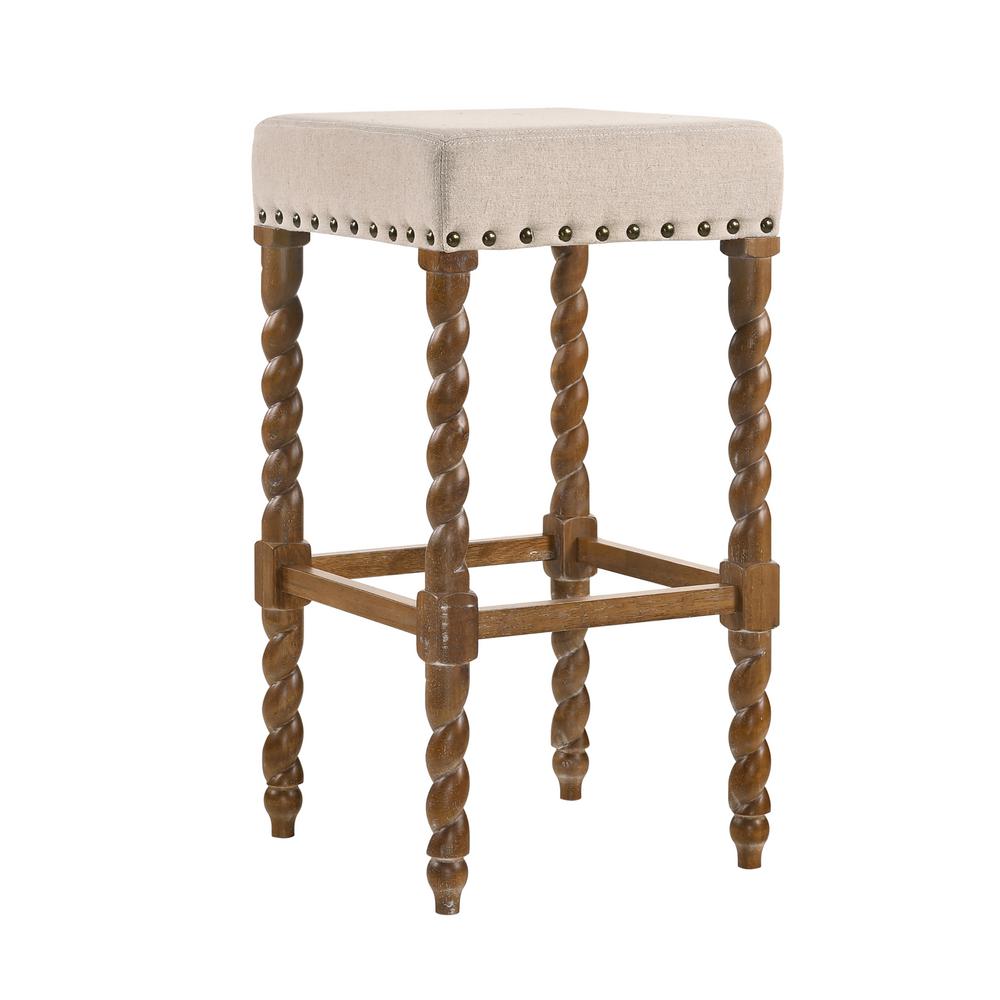 Carolina Classic Remick 30 In Natural Oak Barley Twist Upholstered Stool 3664 Noln The Home Depot