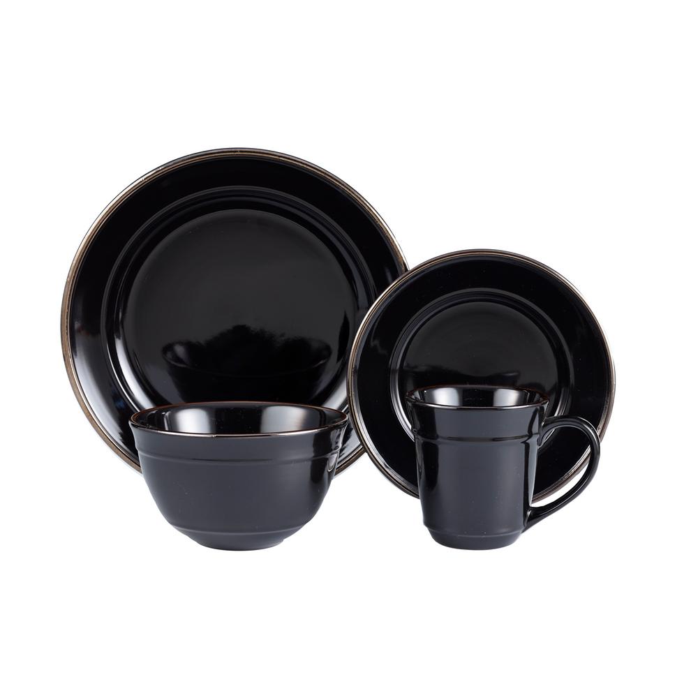Elle Decor 16 Piece Black Lucienne Dinnerware Set 6924 16bk Rb