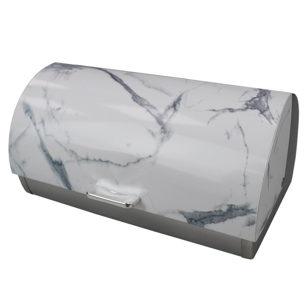 White Marble Like Roll Top Lid Steel Bread BoxHDC69915 The Home Depot
