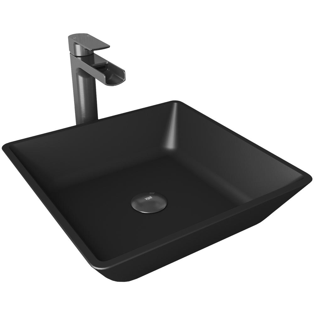 VIGO Roma Glass Vessel Sink in MatteShell with Faucet in Graphite Black ...