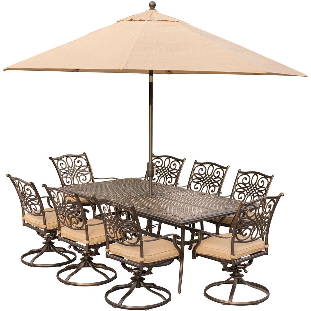 Hanover 9-Piece Outdoor Dining Set with Rectangular Cast Table and Swivels with... by Hanover