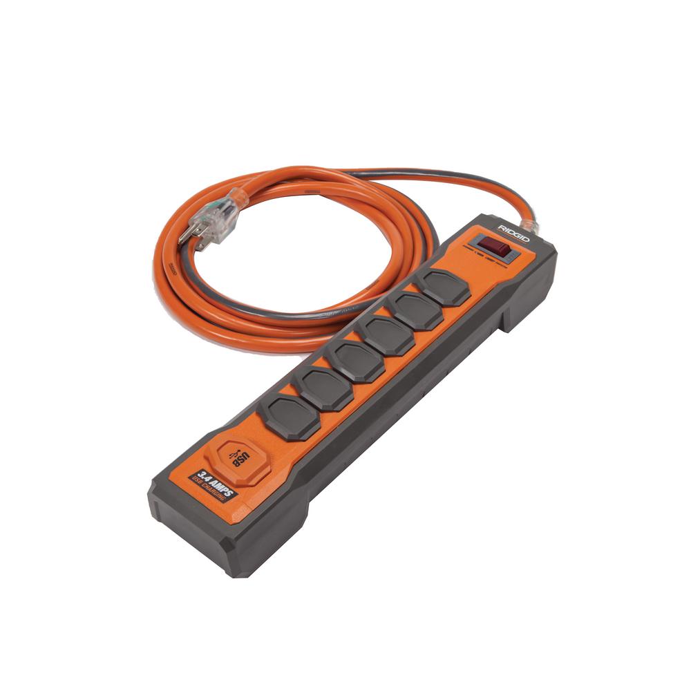 RIDGID 6Outlet Surge Protector Plus USB36006 The Home Depot