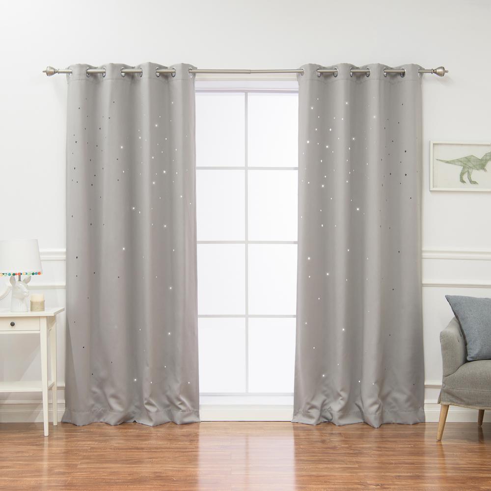 Best Home Fashion 84 in. L Star Cut Out Blackout Curtains in Dove (2