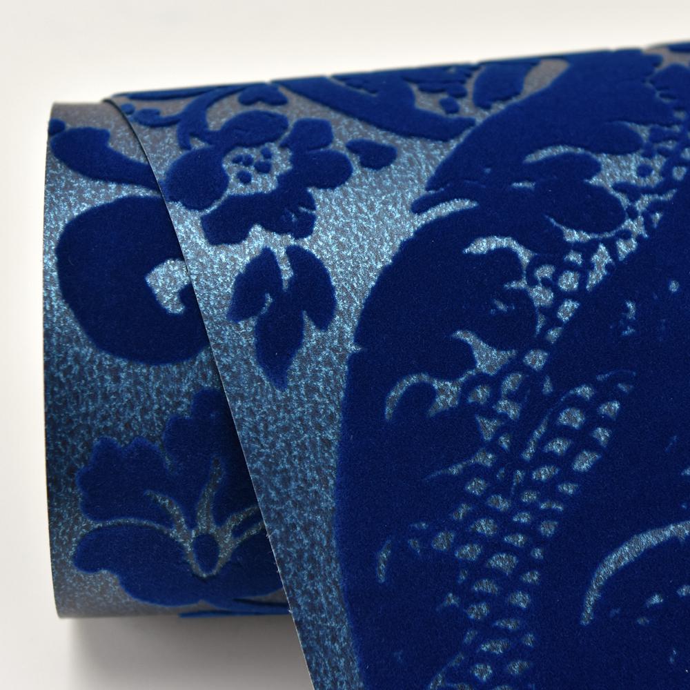 AStreet 56.4 sq. ft. Shadow Blue Damask Wallpaper 276387310 The