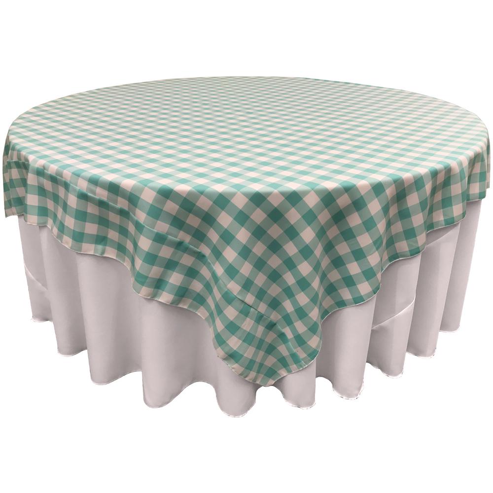 72 In X White And Mint Polyester Gingham Checd Square Tablecloth