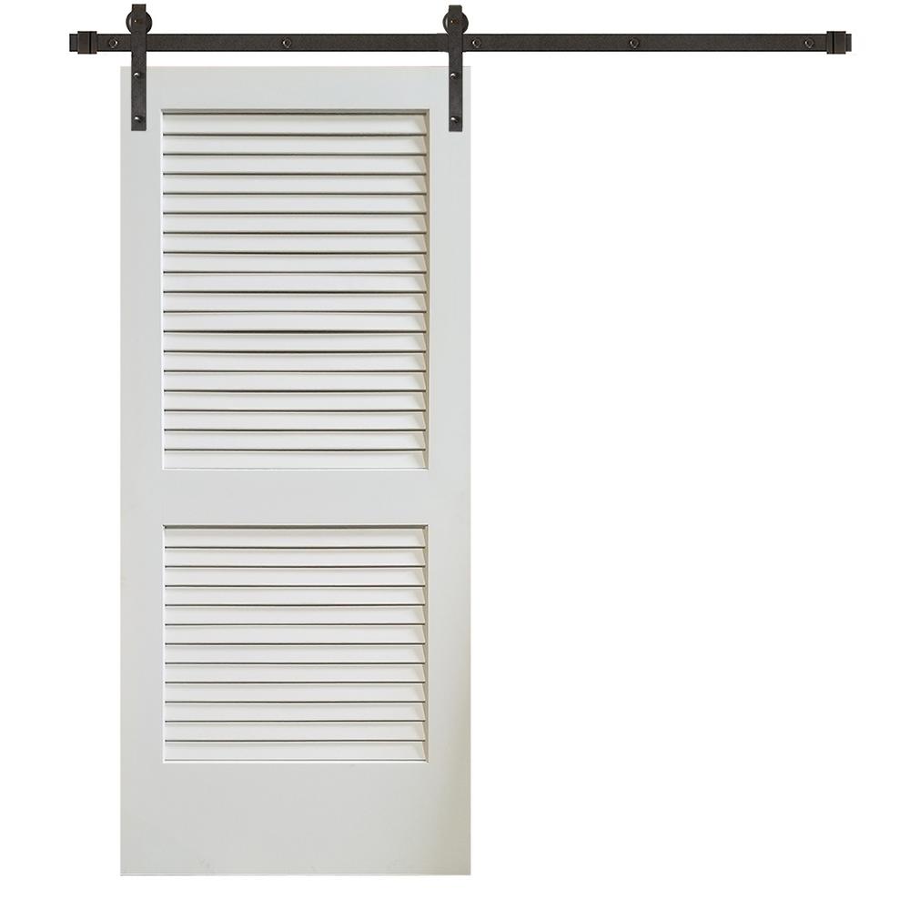 Pacific Entries 36 in. x 84 in. Plantation Louver 2Panel Primed Wood
