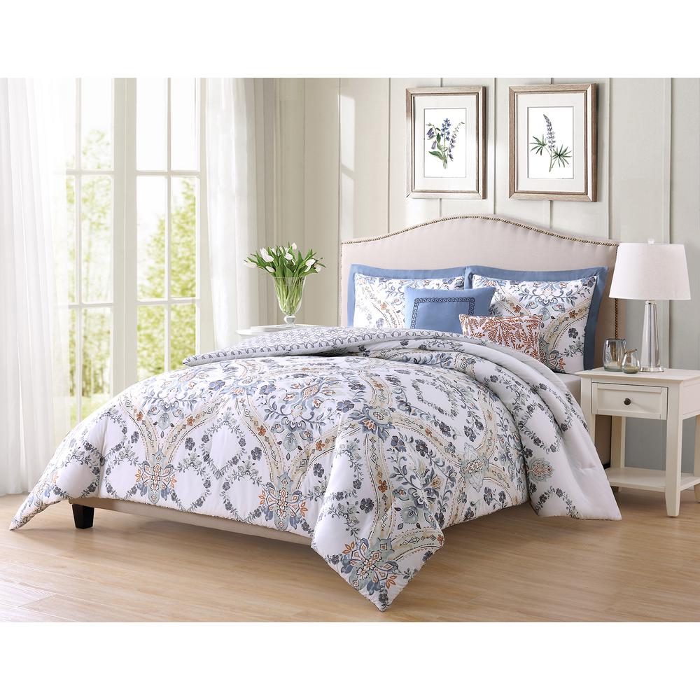 Solaine 5 Piece Blue Rust White King Comforter Set Ymz008066 The