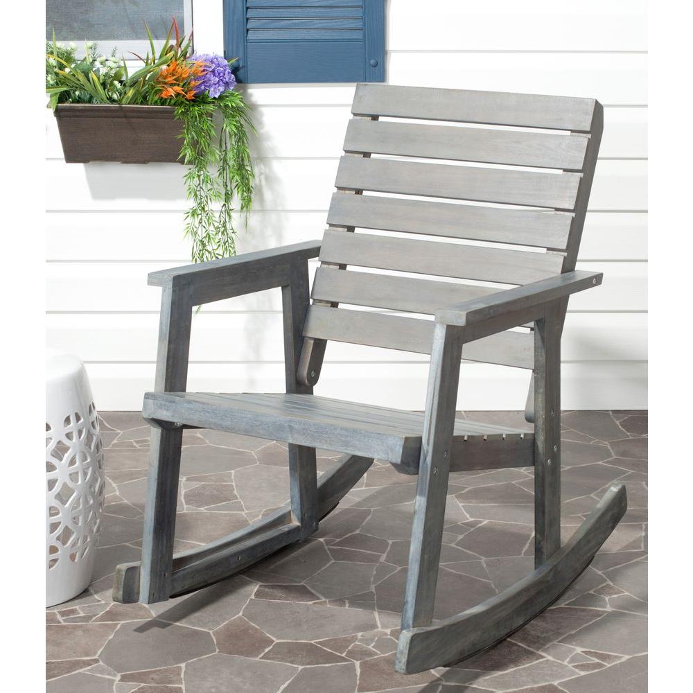 Safavieh Alexei Ash Gray Acacia Wood Patio Rocking Chair-FOX6702A - The