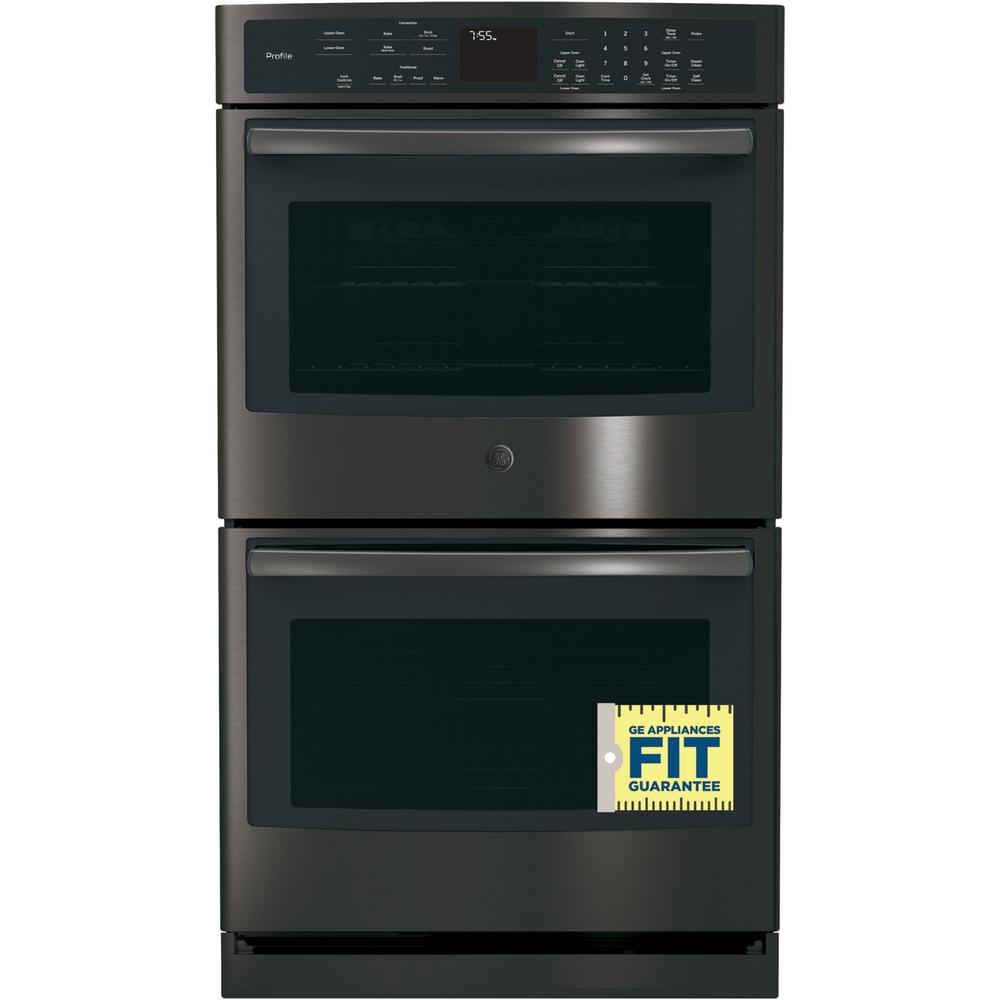 GE Profile 30 in. Double Electric Wall Oven SelfCleaning with Convection in Black Stainless