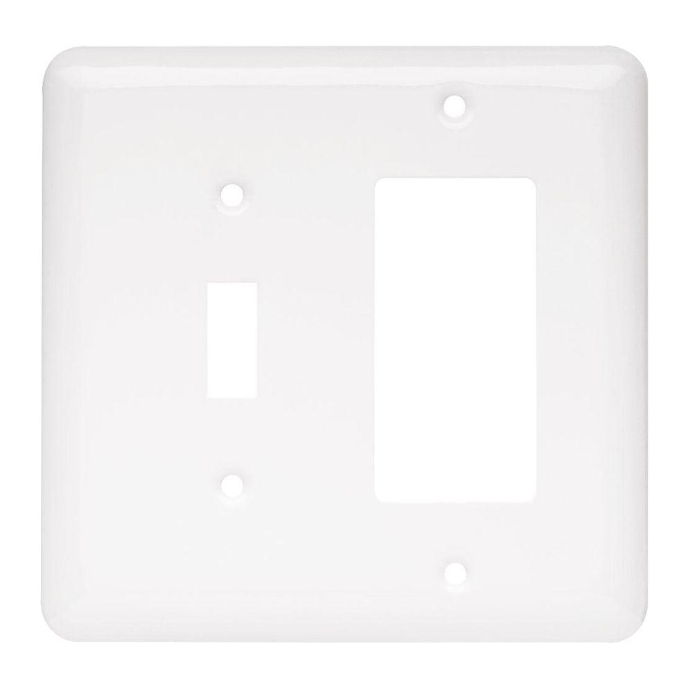 Liberty Stamped Round Decorative Switch and Rocker Switch Plate, White