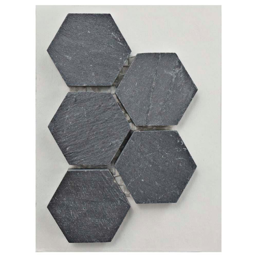 Merola Tile Crag Hexagon Black Slate Mosaic Tile 3 in. x