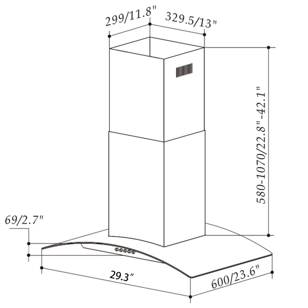 AKDY 30 in. 343 CFM Convertible Kitchen Island Mount Range Hood in ...