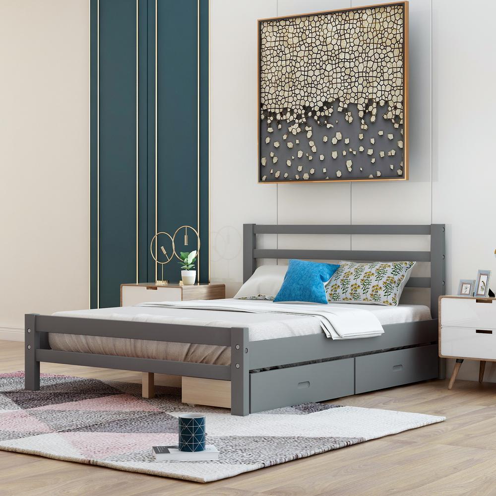 Harper & Bright Designs Gray Full Wood Platform Bed with 2-Drawers was $329.99 now $261.25 (21.0% off)