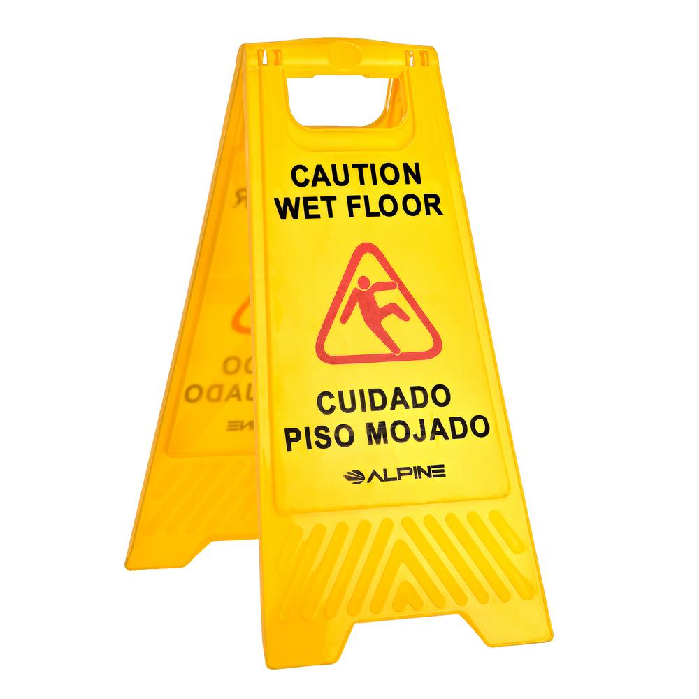 Alpine Industries 24 In Yellow Bilingual Caution Wet Floor Sign