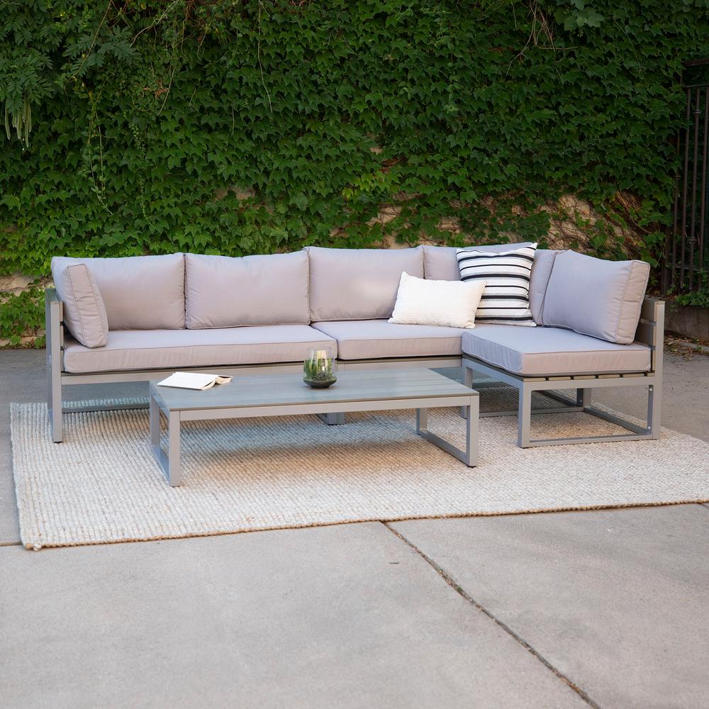 Walker Edison Furniture Company Boardwalk Grey Metal 4 Piece All Weather Outdoor Conversation Set With Cushions And Coffee Table Hdaw4csngy The Home Depot - Patio Furniture Metal Sofa Walker Edison Furniture Company Boardwalk Grey Metal 4 Piece All Weather Outdoor Conversation Set With Cushions And Coffee Table Hdaw4csngy The Home Depot - Patio Furniture Metal Sofa