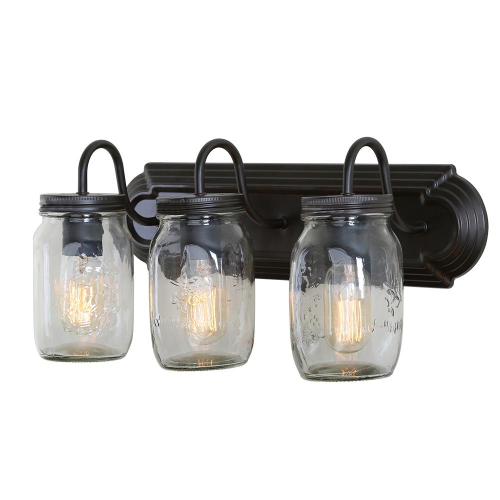 Lnc 3 Light Bronze Mason Jars Wall Sconce A02980 The Home Depot Lnc 3 Light Bronze Mason Jars Wall Sconce