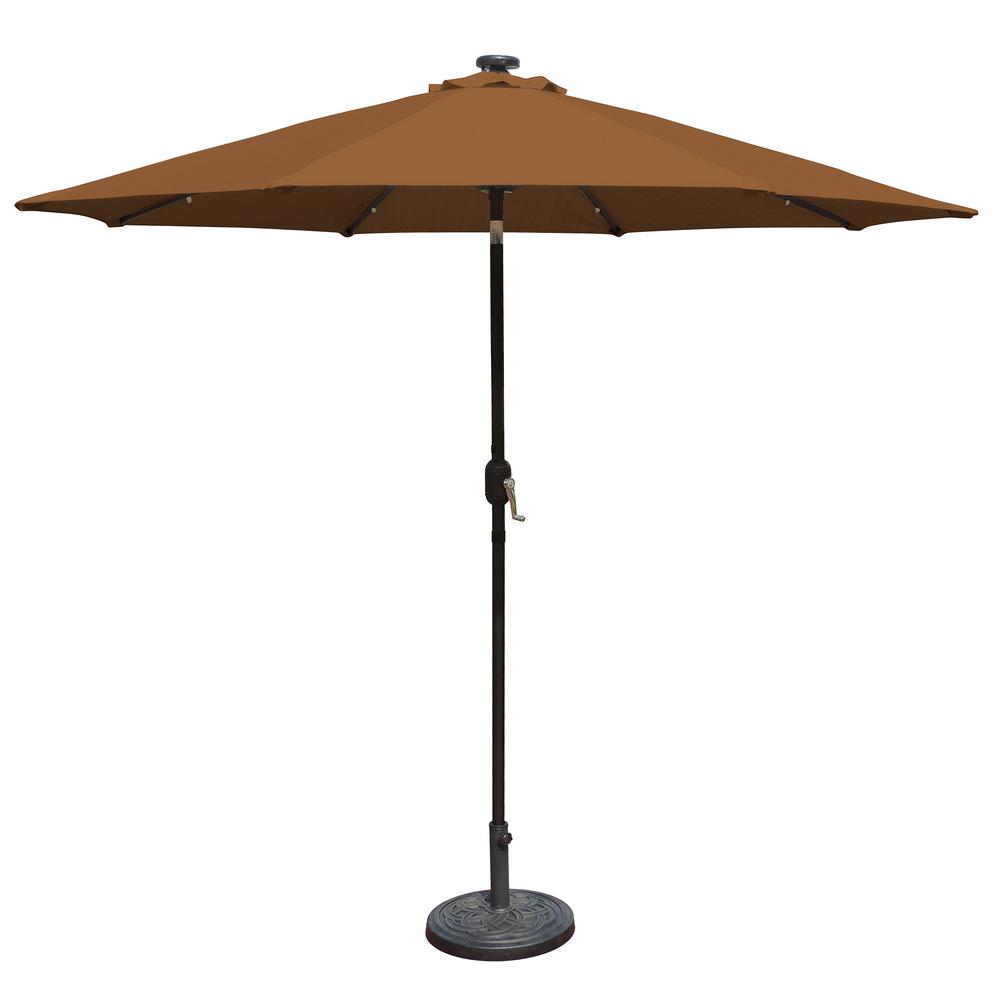 Island Umbrella Mirage Fiesta 9 Ft Market Solar Led Auto Tilt Patio Umbrella In Stone Olefin Nu5424st The Home Depot