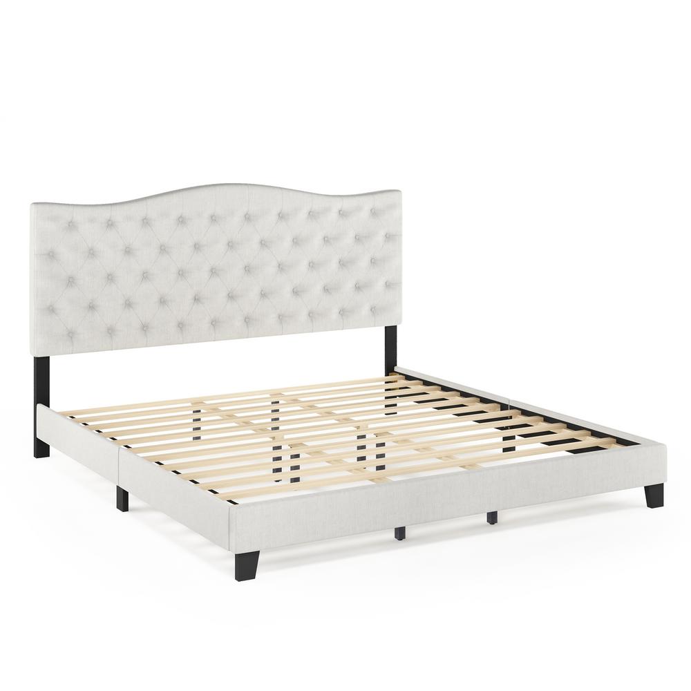 Furinno Abbyson White Linen Full Tufted Bed FrameFB18011FBG The