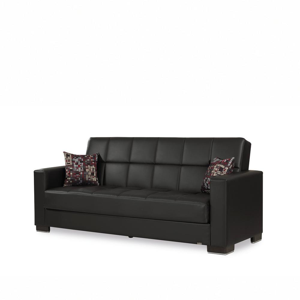 Ottomanson Armada Black Leatherette Upholstery Sofa Sleeper