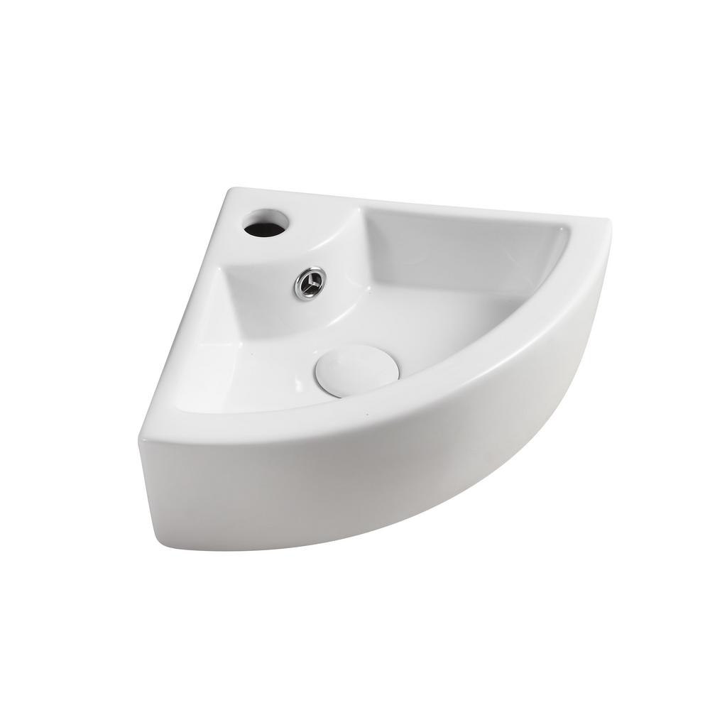 Elanti Wall Mounted Corner Bathroom Sink In White Ec9808 The