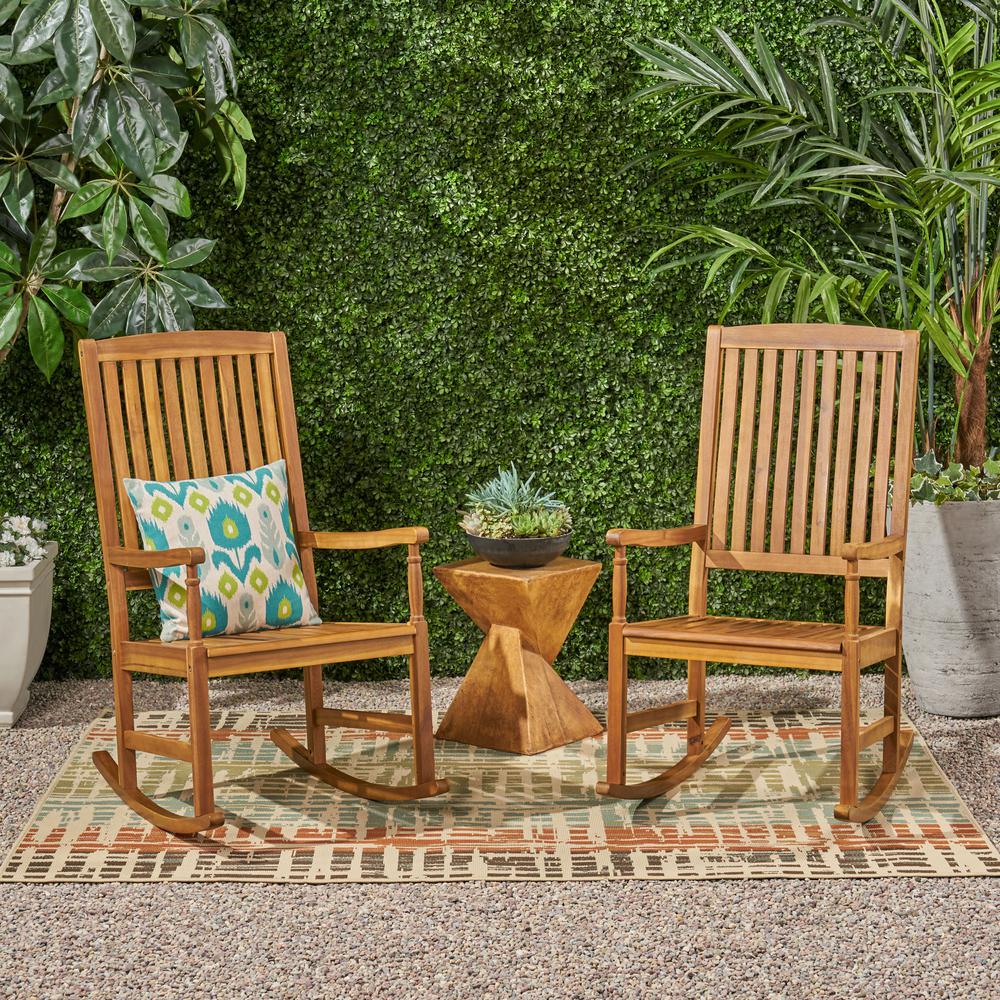 Noble House Arcadia Teak Brown Wood Outdoor Rocking Chair 2 Pack 68560 The Home Depot